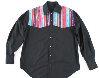 Vintage Men's Abstract Western Print Snap Button Shirt