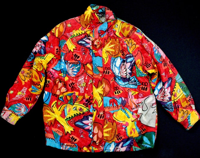 Vintage Embellished Abstract Puffer Jacket