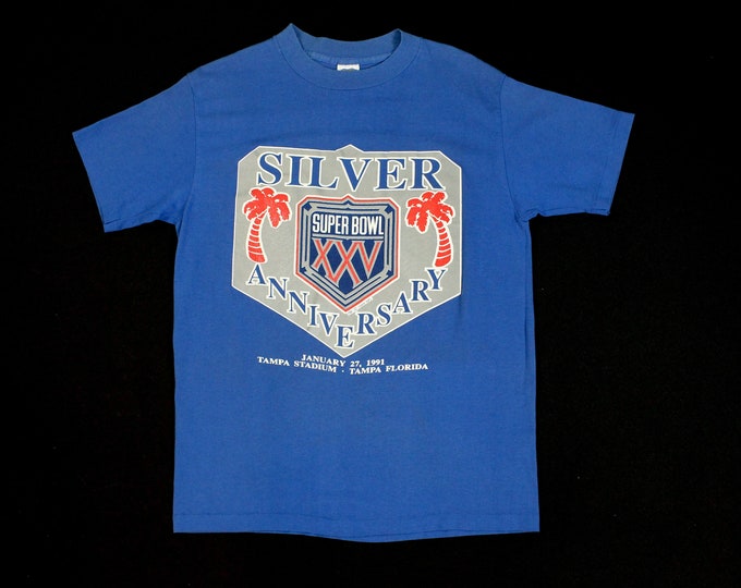 Vintage NFL Super Bowl XXV 1991 Silver Anniversary T-shirt... Sz Large