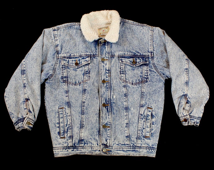 Vintage Commando Sherpa Acid Wash Denim Jacket... Sz Med