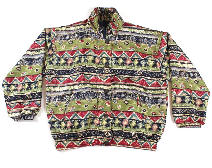 Vintage Abstract Silk Windbreaker Jacket... Sz. Lrg