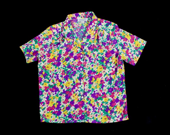Vintage Women's Colorful Abstract Floral Print Blouse... Sz 12