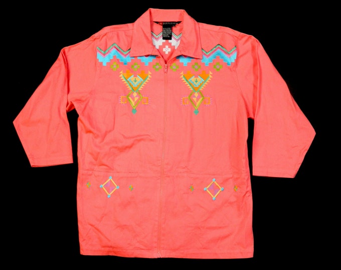 Vintage Western Long Aztec Print Denim Jacket... Sz 18W