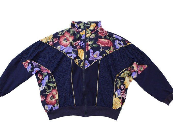Vintage Abstract Floral Colorblock Windbreaker Jacket ... Sz