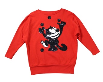 Vintage Sequins Custom Felix The Cat Sweatshirt... Sz Med