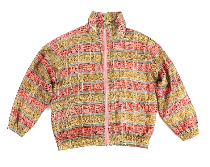 Vintage Abstract Color-Block Windbreaker Bomber Jacket ... Sz Small