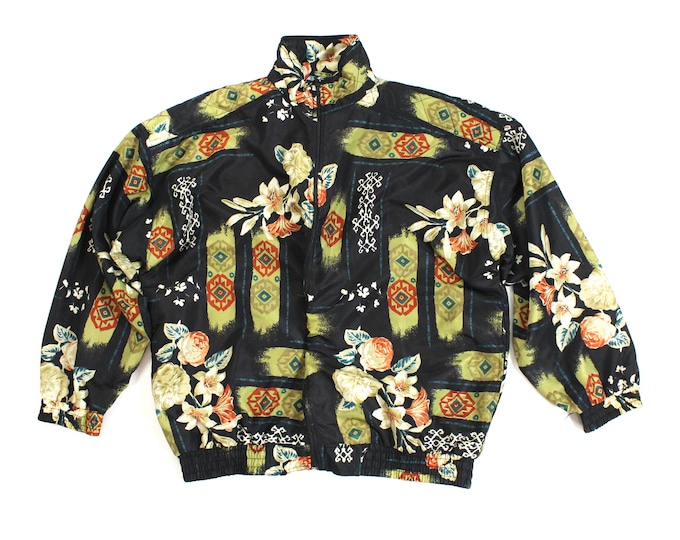Vintage Women's Silk Abstract Print Windbreaker Bomber Jacket... Sz