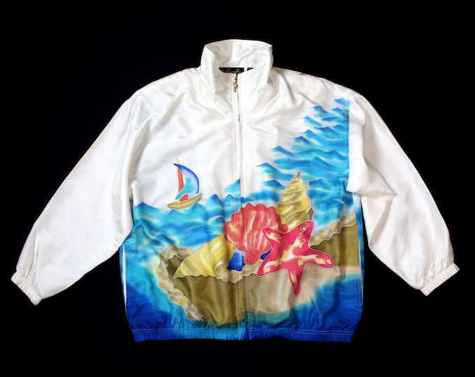 Vintage Women's Beach Printed Windbreaker Bomber Jacket... Sz Large