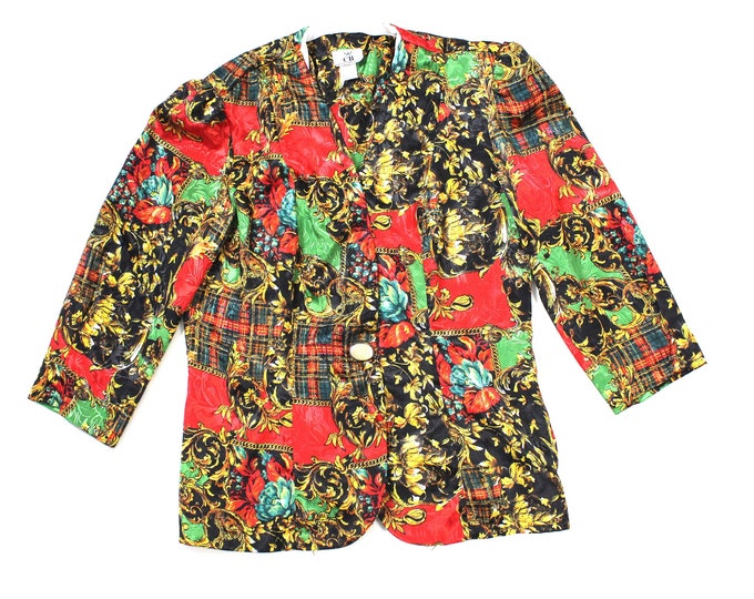 Vintage Women's Baroque Abstract Scarf Print Blazer...   Sz. 16
