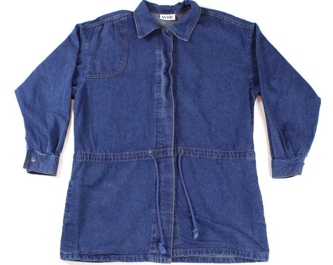 Vintage Waist Drawstring Dark Denim Jacket...