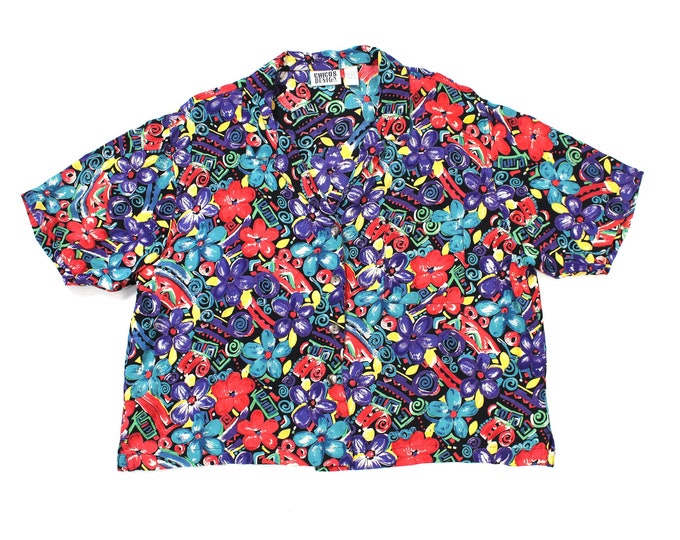 Vintage Abstract Colorful Floral Blouse... Sz 3