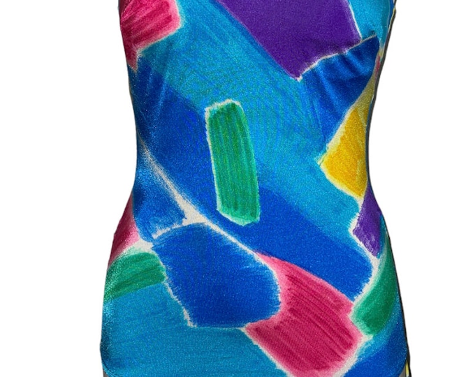 Vintage Women's Abstract Colorful One Piece Bathing Suit... Sz 14