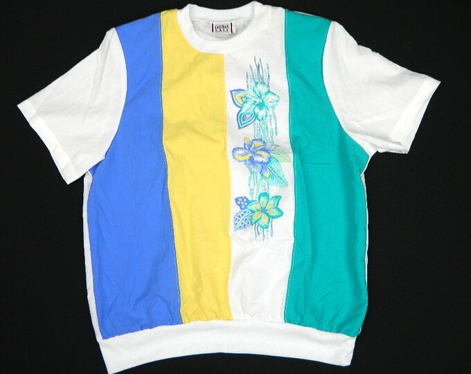 Vintage 80s Women's Color-Block Floral Blouse.. Sz. 18