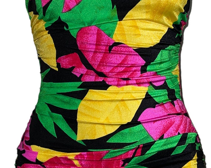Vintage Women's Floral Colorful One Piece Bathing Suit... Sz 13/14