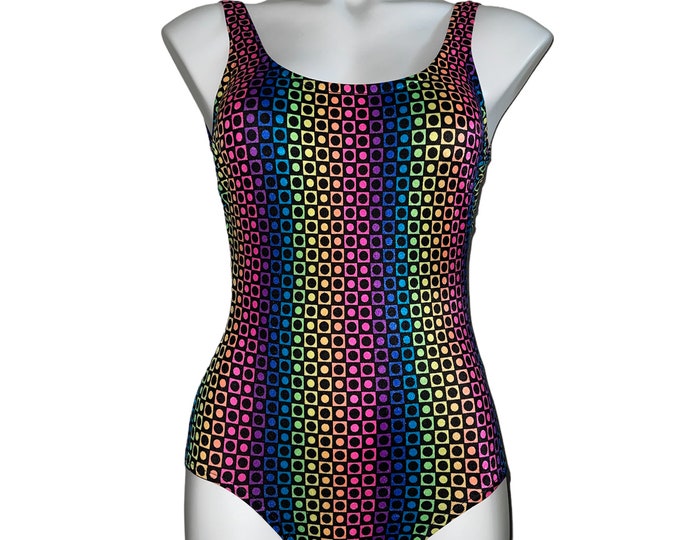 Vintage women's Abstract Colorful One Piece Bathing Suit... Sz 10