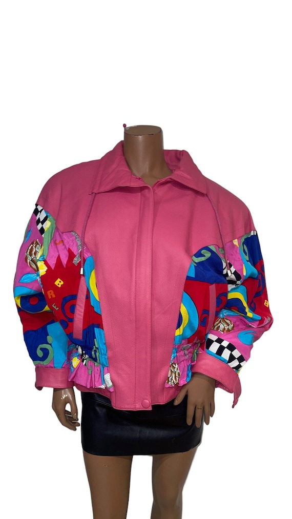 Vintage Leather Abstract Bomber Jacket