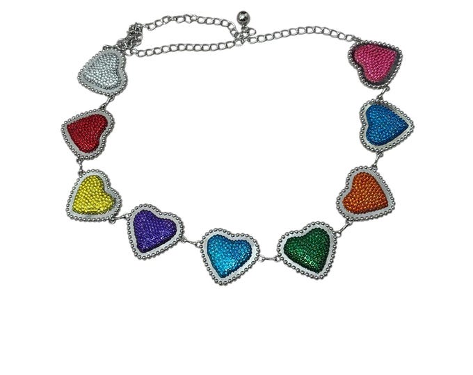 Silver Tone Heart Rhinestone Chain Belt