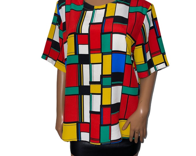 Vintage Abstract Print Blouse sz XL