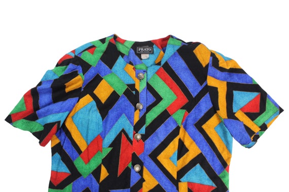 Vintage Women's Abstract Colorful Button-Up Blous… - image 2