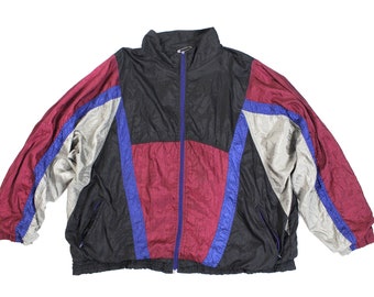 Vintage Abstract Color-Block Windbreaker...