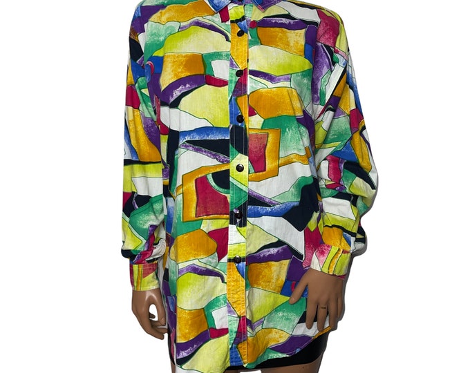 Vintage Abstract Print Blouse sz large