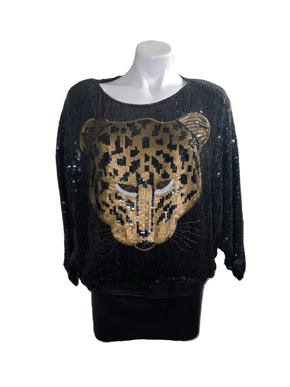 Vintage Leopard Cheetah Sequin Blouse...