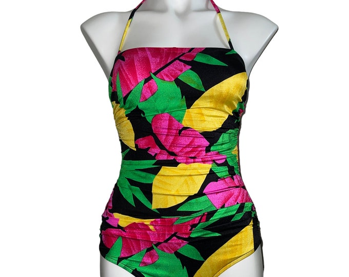 Vintage Women's Floral Colorful One Piece Bathing Suit... Sz 13/14