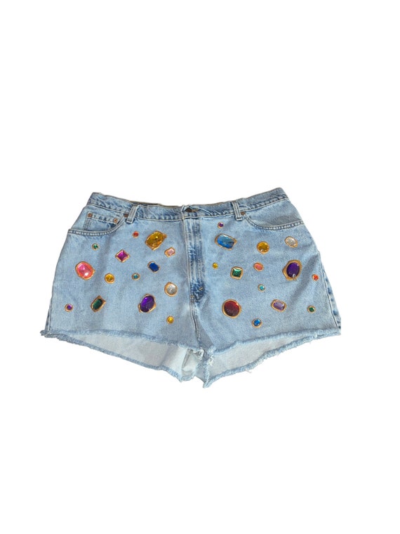 Vintage Reworked Jeweled Jean Shorts