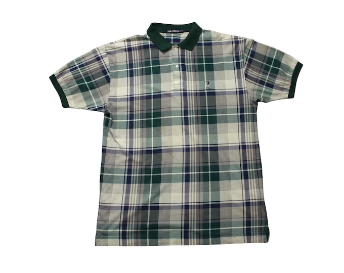 Vintage Nautica Plaid Short Sleeve Polo Shirt.. Sz XL