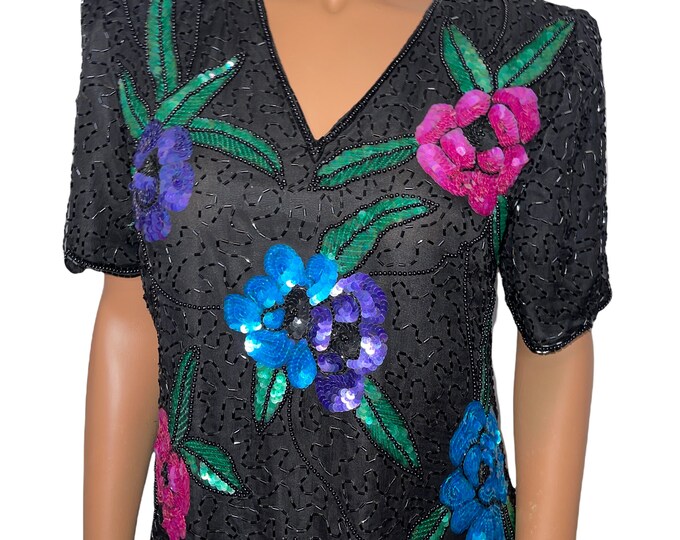 Vintage Sequin Floral Blouse...