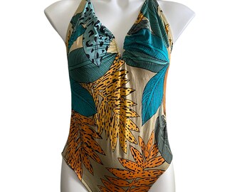 Vintage Jungle Print Colorful One Piece Bathing Suit... Sz 14