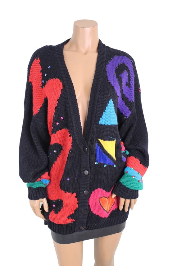 Vintage Abstract Colorful Abstract Cardigan Sweate