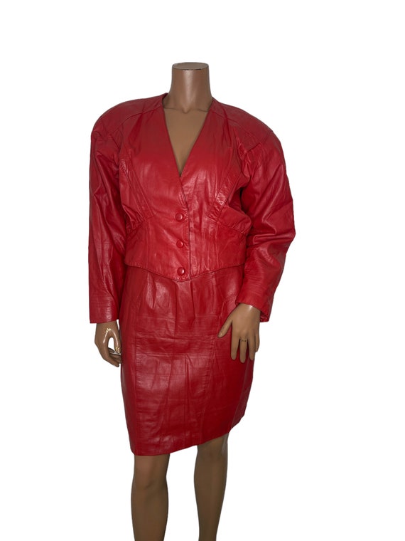 Vintage Red CHIA leather Skirt Set