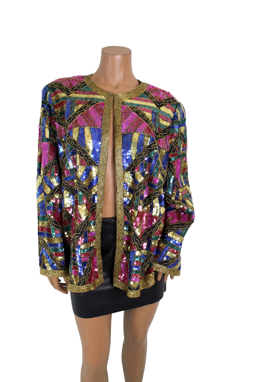 sequin tie belt blazer