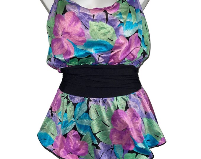 Vintage Floral Colorful One Piece Bathing Suit... Sz 12