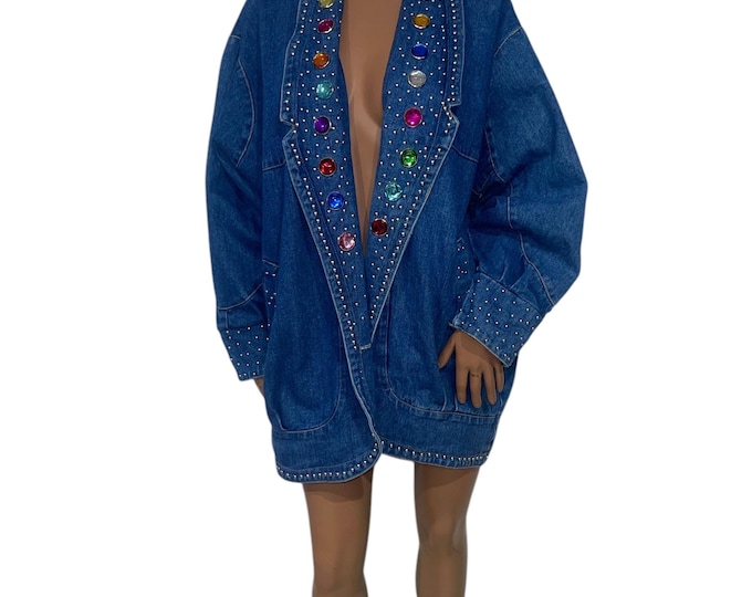 Vintage bejeweled Denim batwing Jacket