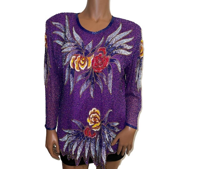 Vintage Sequin Floral Blouse