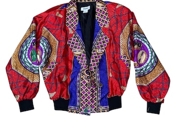 Vintage Scarf Print Blazer Jacket