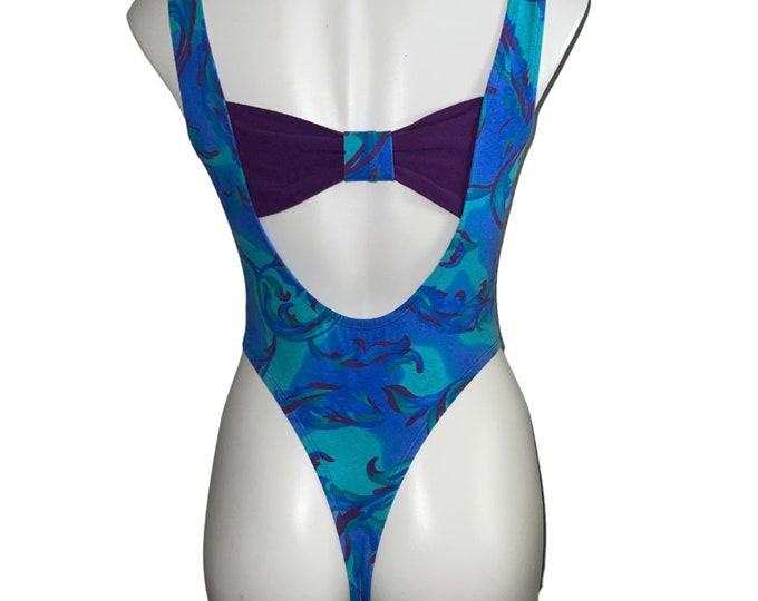 Vintage Women's Abstract Colorful One Piece Bathing Unitard..