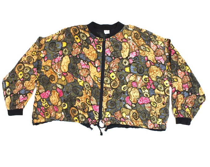 Vintage Women's Abstract Floral Bomber Jacket... Sz Large