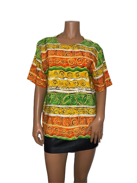 Vintage Colorful Abstract Print Blouse - image 1