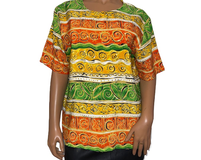 Vintage Colorful Abstract Print Blouse