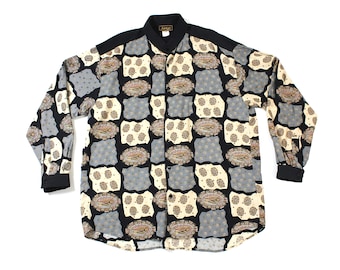 Vintage Abstract Mens Color-Block Colorless Button-up Shirt.. Sz Med