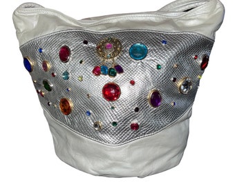Vintage Bejeweled  Leather Bag