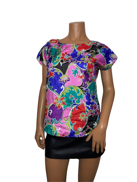 Vintage Abstract Scarf Print Blouse