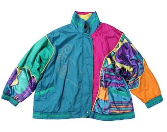 Vintage Abstract Colorful Windbreaker Bomber Jacke... Sz 22/24
