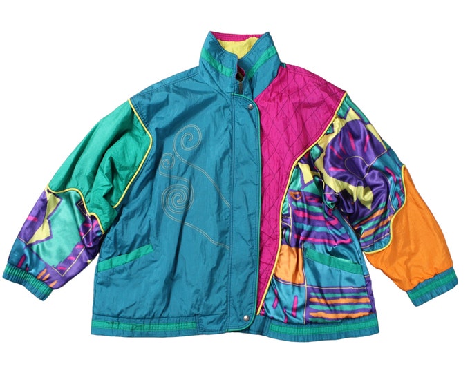 Vintage Abstract Colorful Windbreaker Bomber Jacke... Sz 22/24
