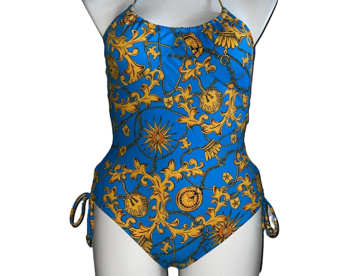 Vintage Baroque Colorful One Piece Bathing Suit... Sz 12