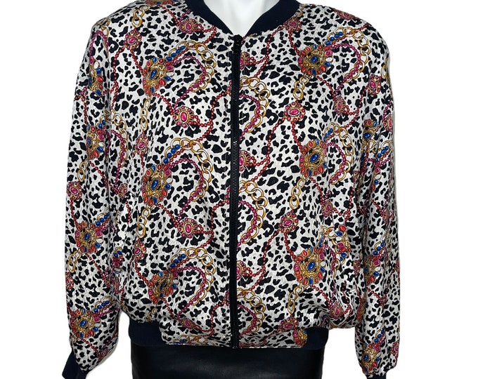 Vintage Leopard Scarf Print Bomber Jacket...