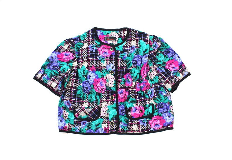 Vintage Women#39;s Abstract Floral Plaid Blazer.... Sz 18 Vintage Women#39;s Abstract Floral Plaid Blazer.... Sz 18